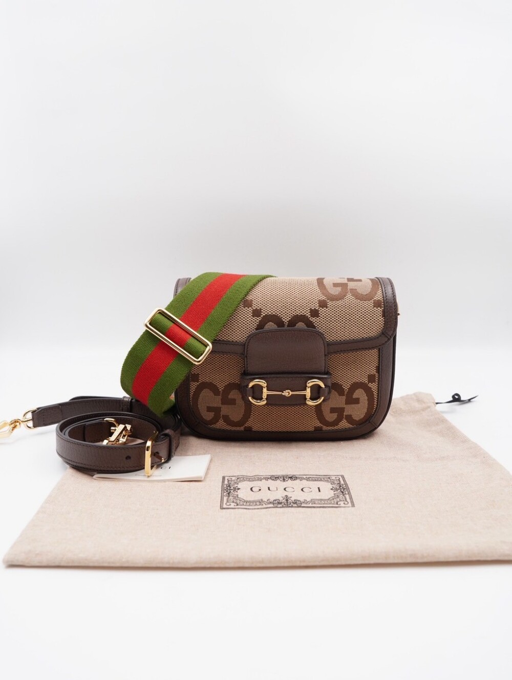 CK65 💕 GUCCI Jumbo GG Monogram Calfskin Web Horsebit